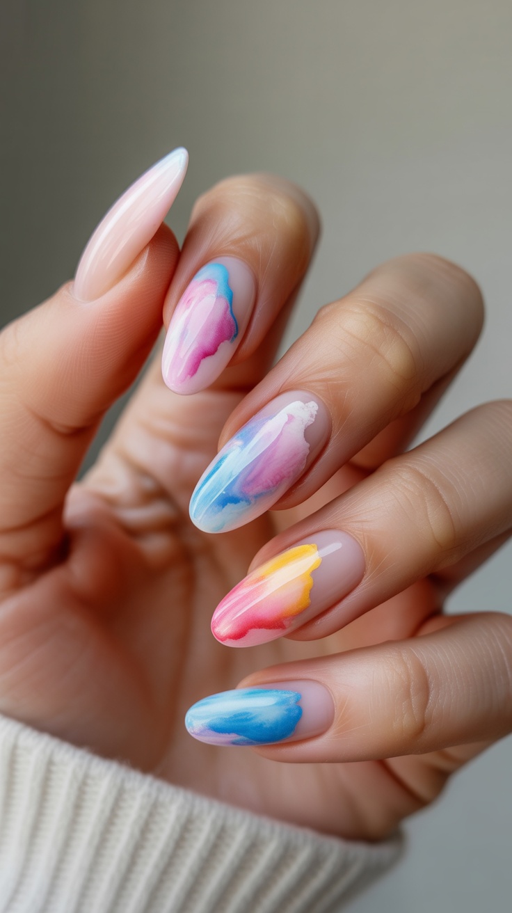 artistic summer coffin nail patterns with water effect designs and creative nail art techniques